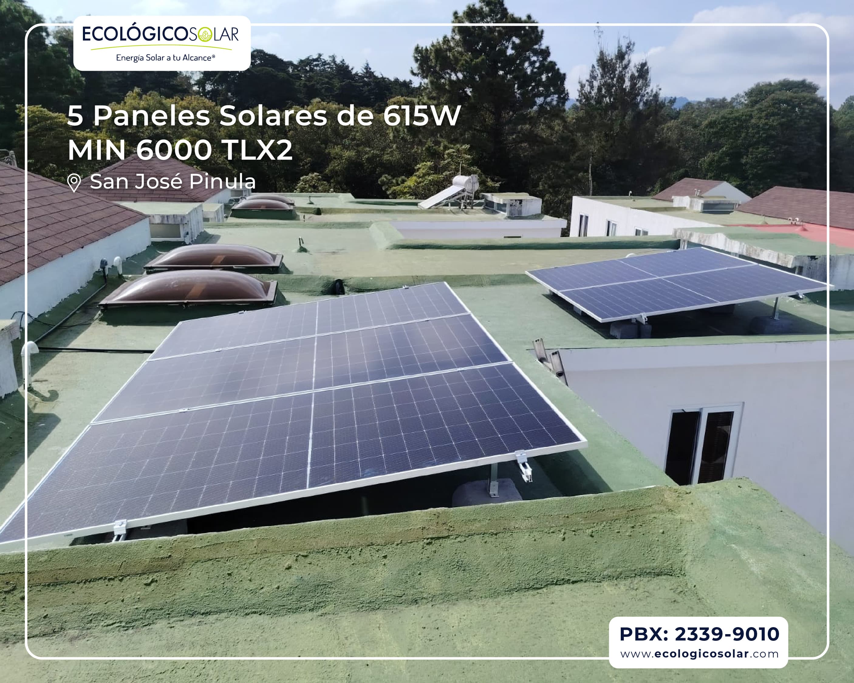 Aplicación Residencial - 5 Paneles Solares de 615W - Inversor Growatt MIN 6000TL-X2 