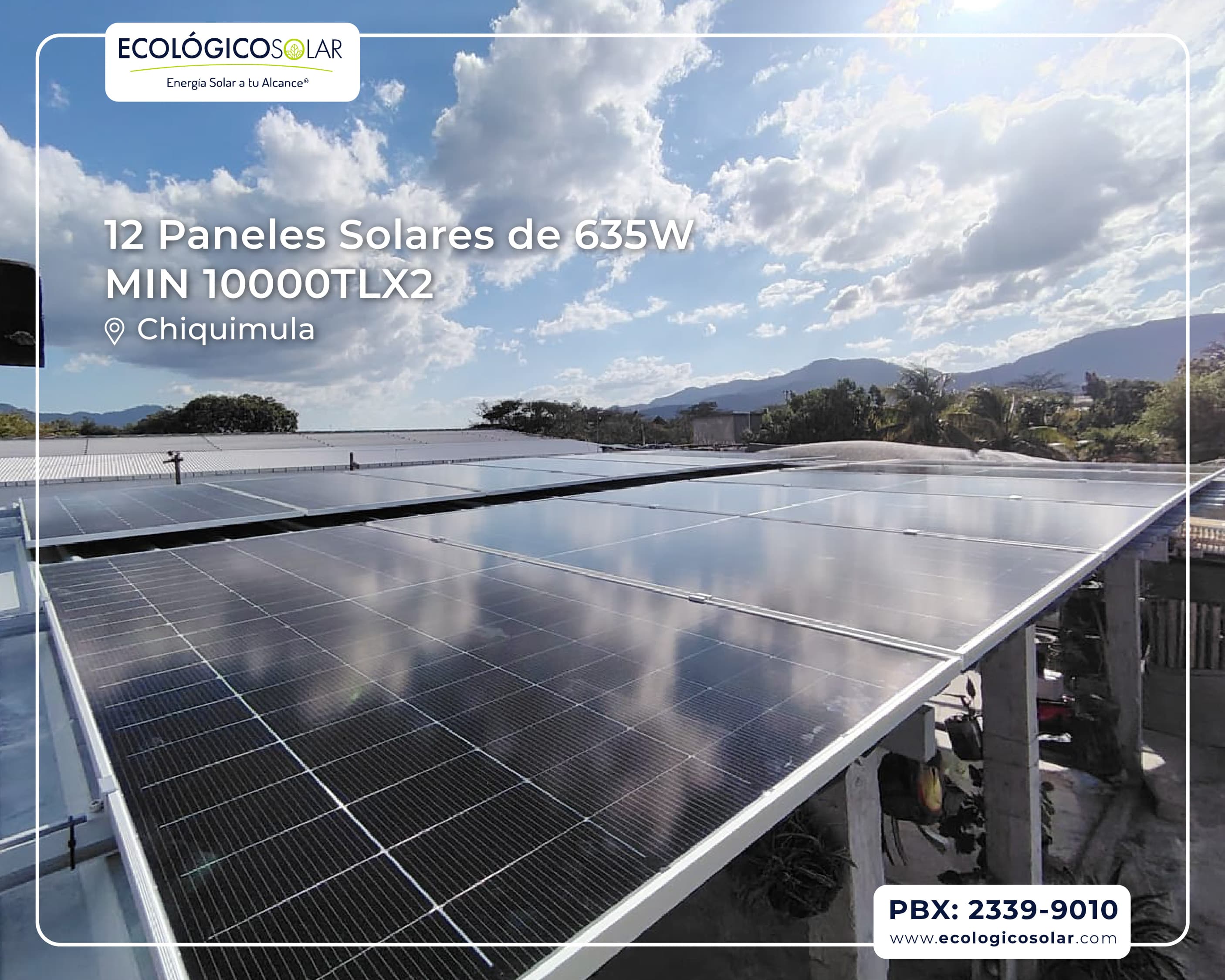 Aplicación Comercial - 12 Paneles Solares 635W - Inversor Growatt MIN 10000TLX2