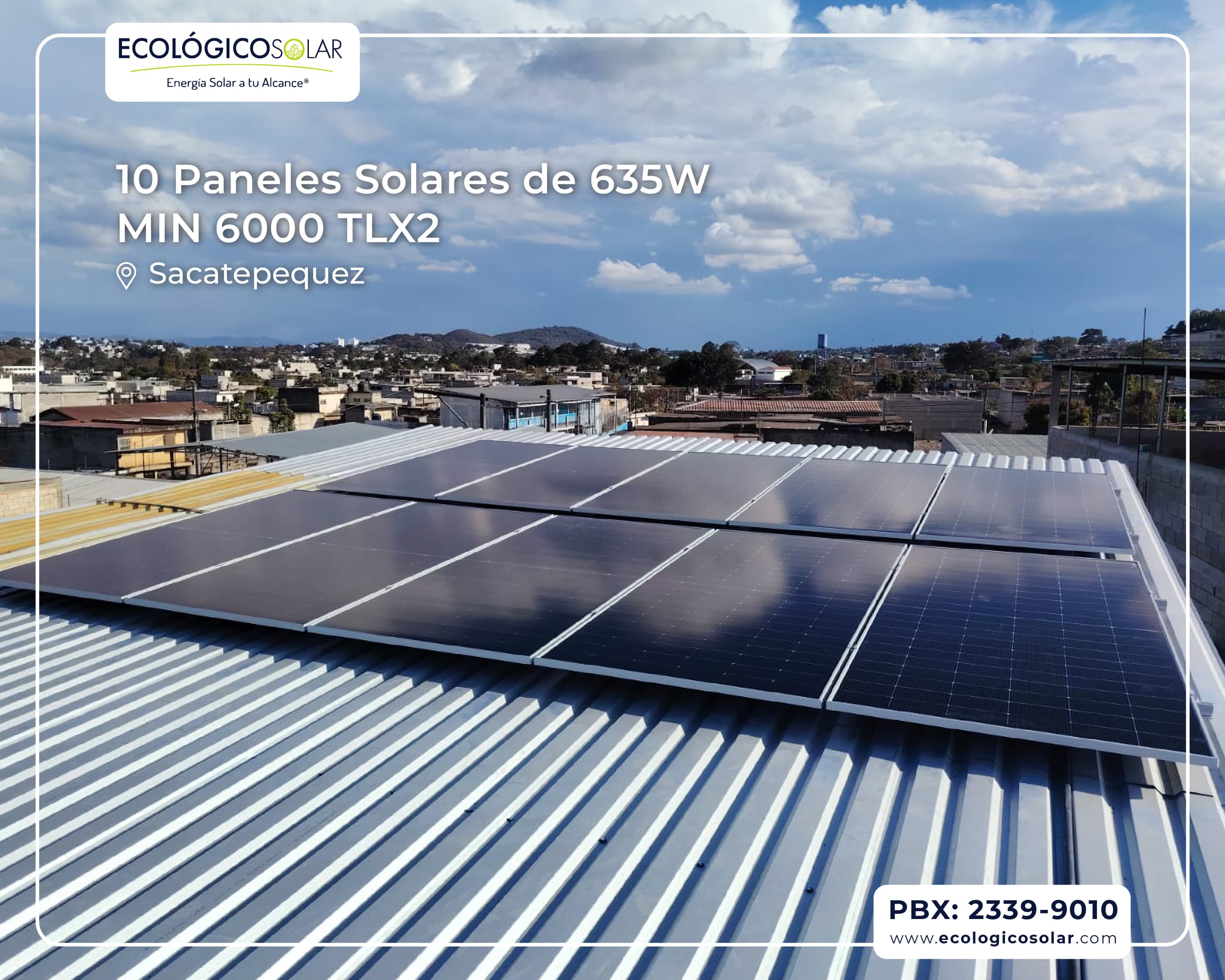 Aplicación Residencial - 10 Paneles Solares 635W - Inversor Growatt MIN 6000TLX2