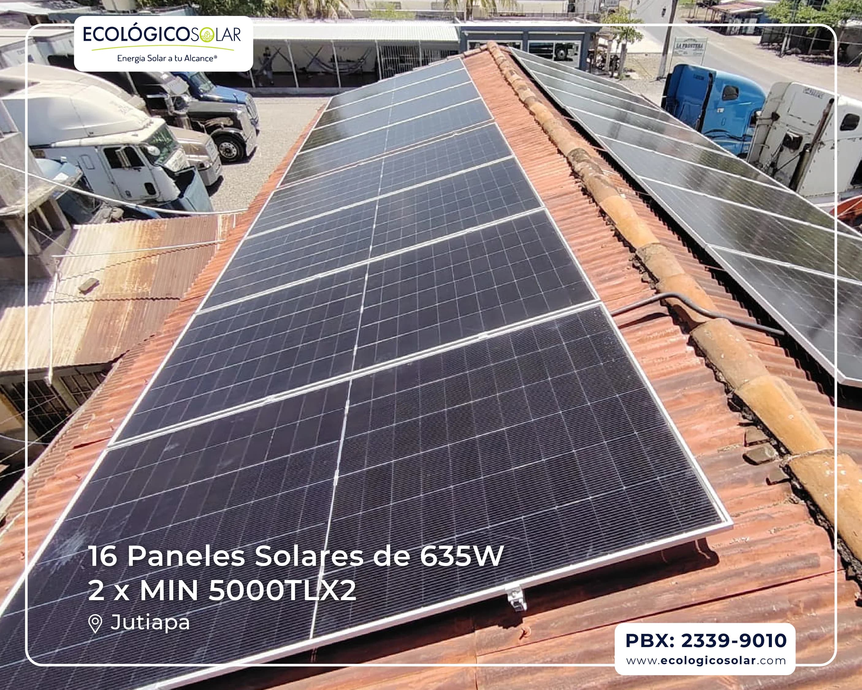 Aplicación Comercial - 16 Paneles Solares de 635W - 2 Inversores Growatt MIN 5000 TL-X2