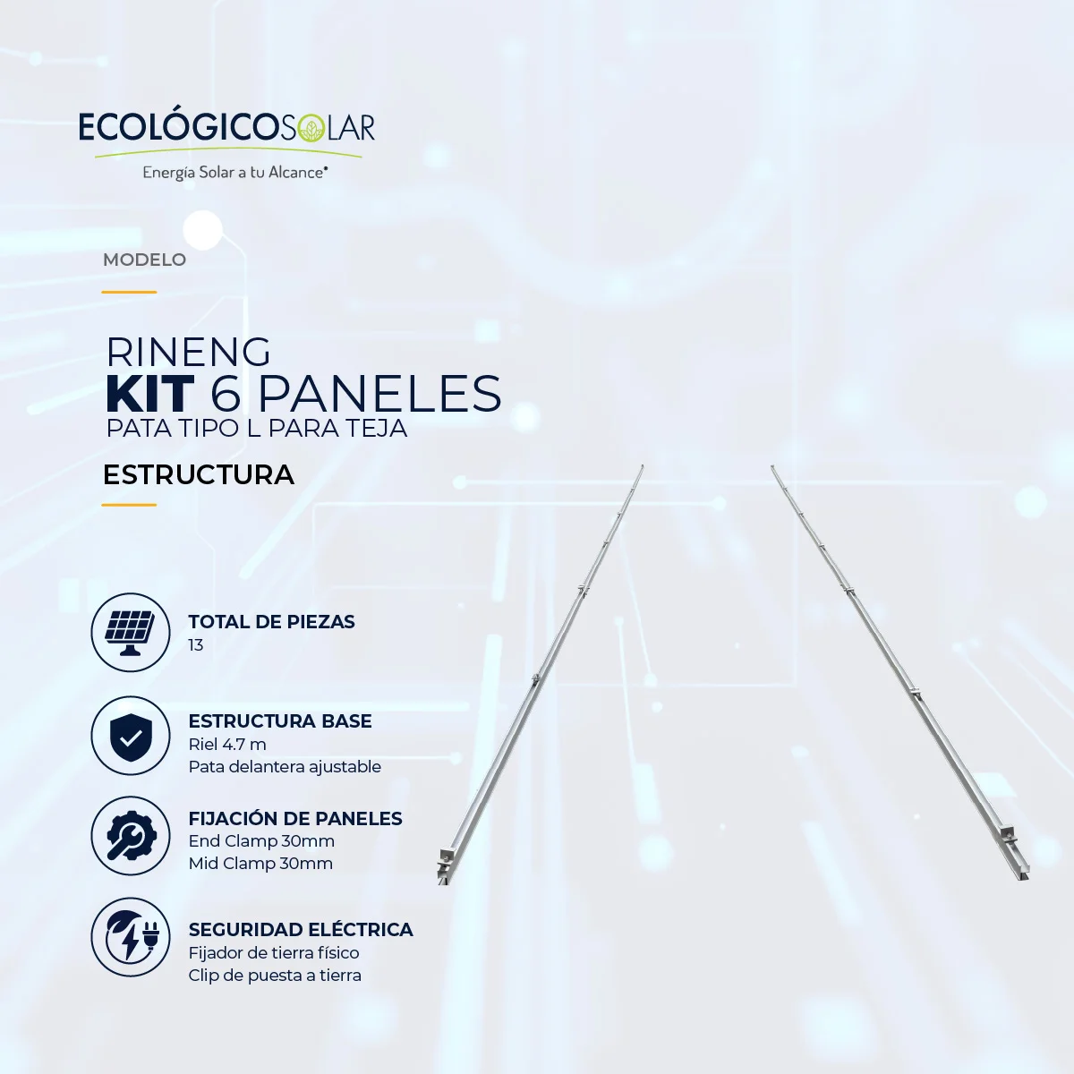 KIT 6 PANELES - PATA TIPO L PARA TEJA