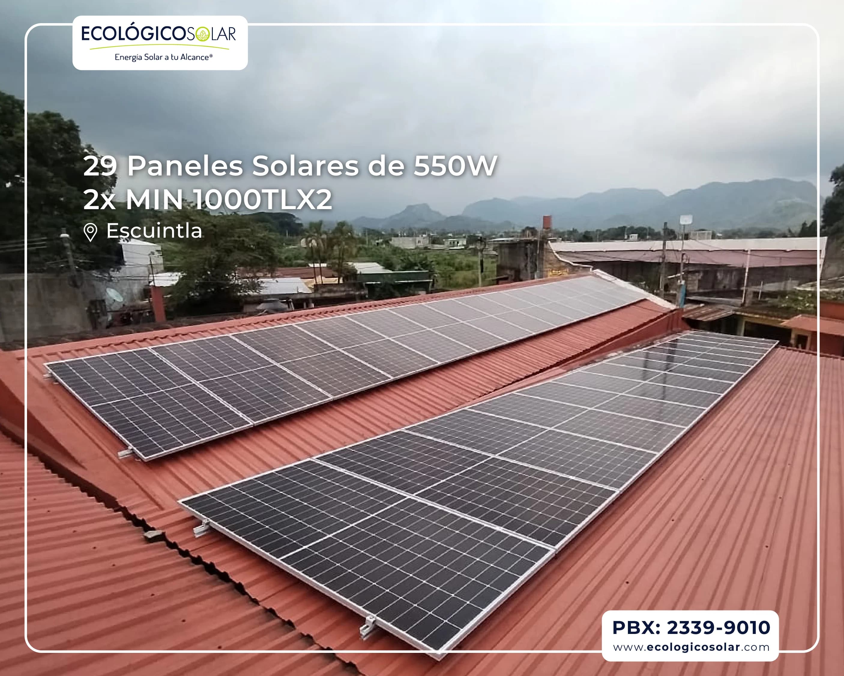 Aplicación Comercial - 29 Paneles Solares de 550W - 2 Inversores Growatt MIN 5000 TL-X2