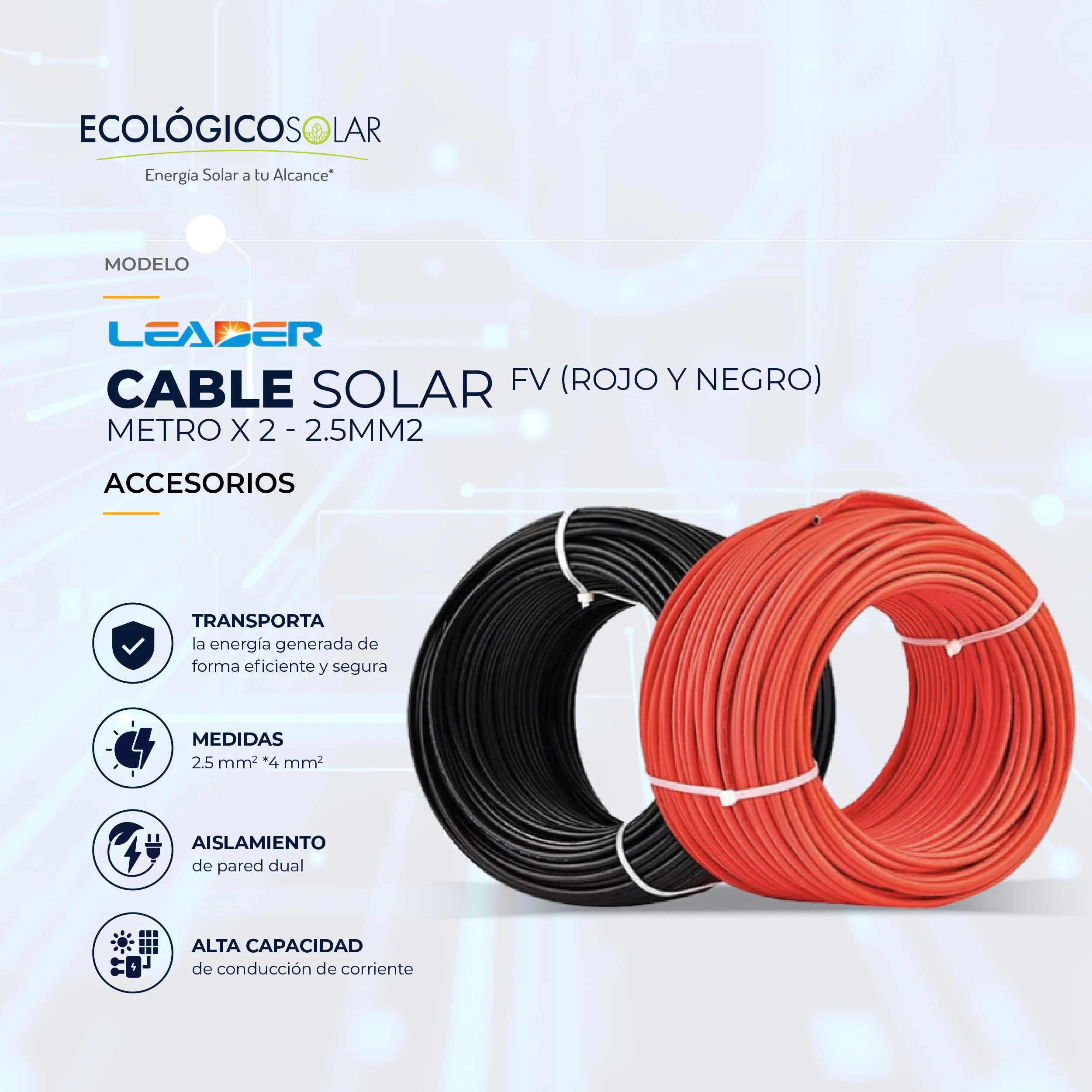Bobina Cable Solar FV (Rojo y Negro) Metro x 2 - 2.5mm2