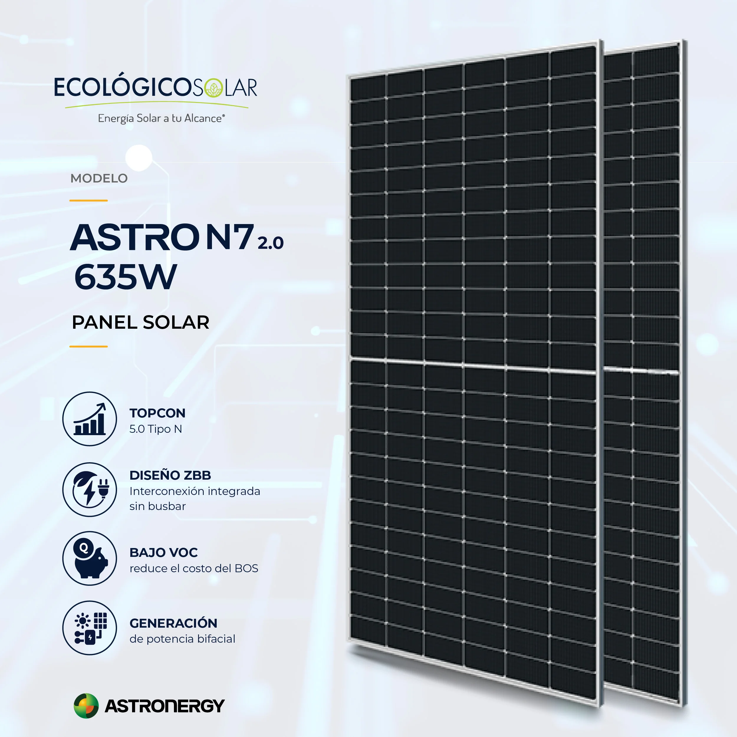 Panel Solar Tipo N7 2.0- ASTRONERGY 635W N7CHSM72N(DG)/F-BH(182)