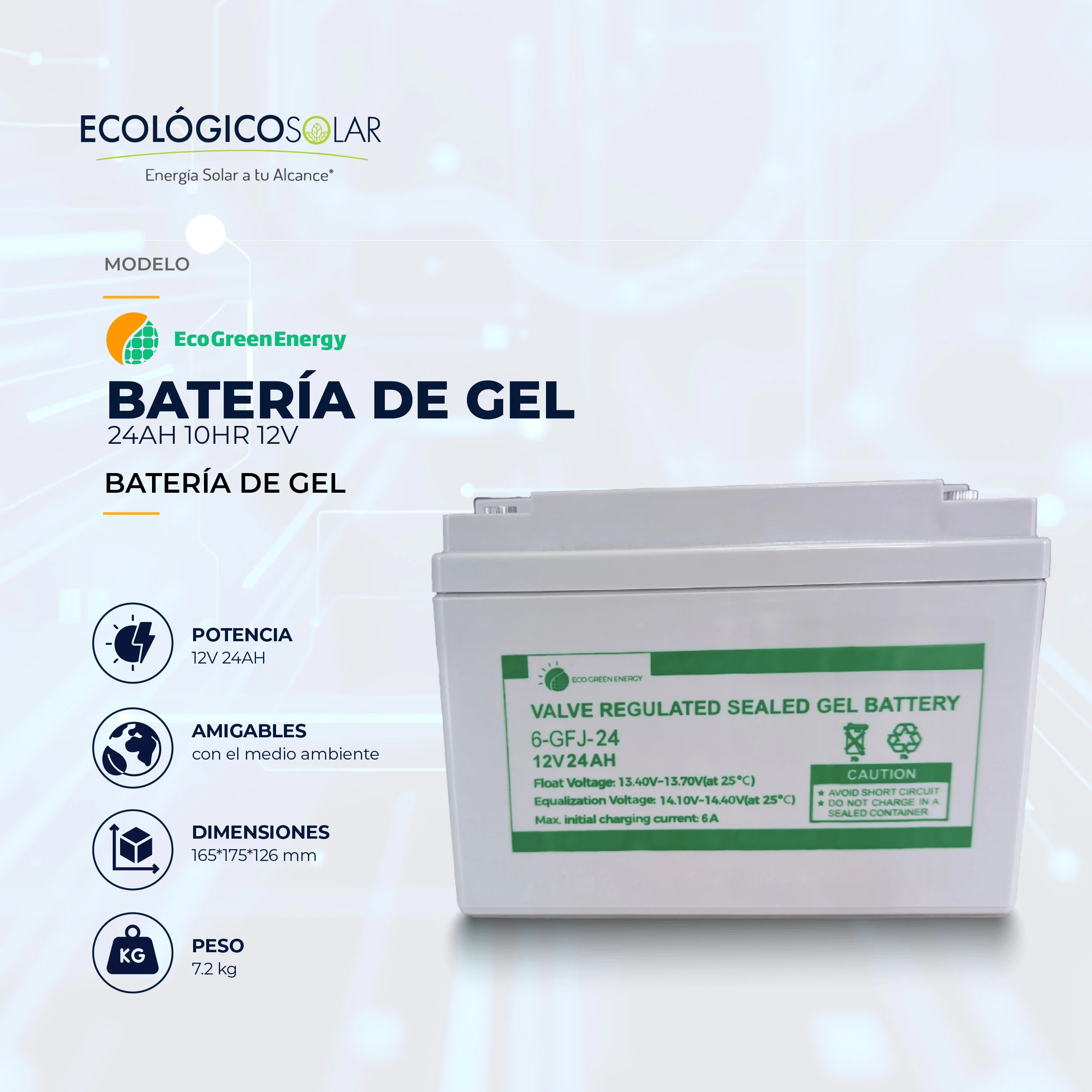 Batería ECO GREEN Gel de 24Ah 10hr 12V