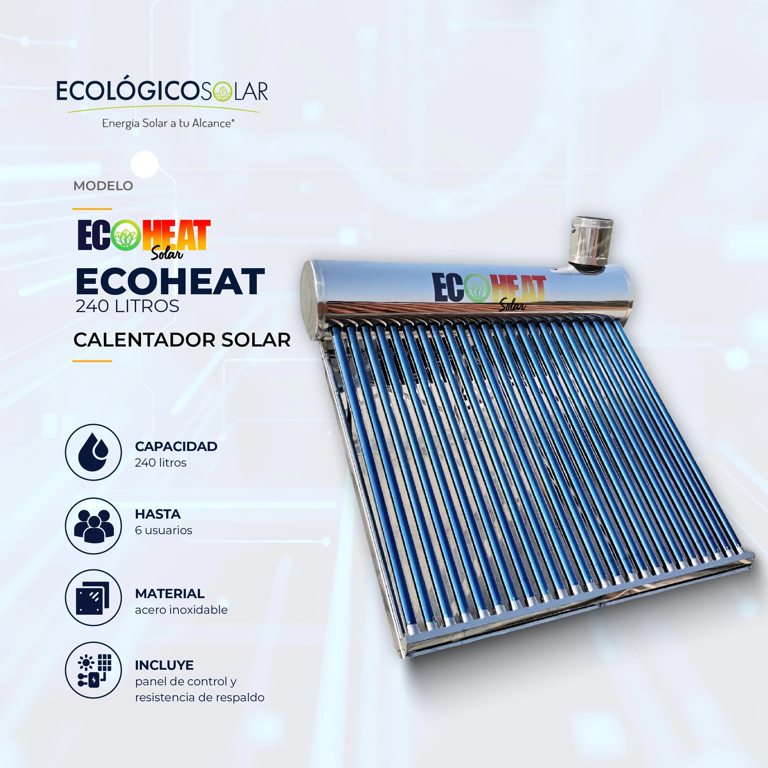Calentador Solar 240L (inox/ Inox ) con accesorios (magnesio y kit eléctrico)