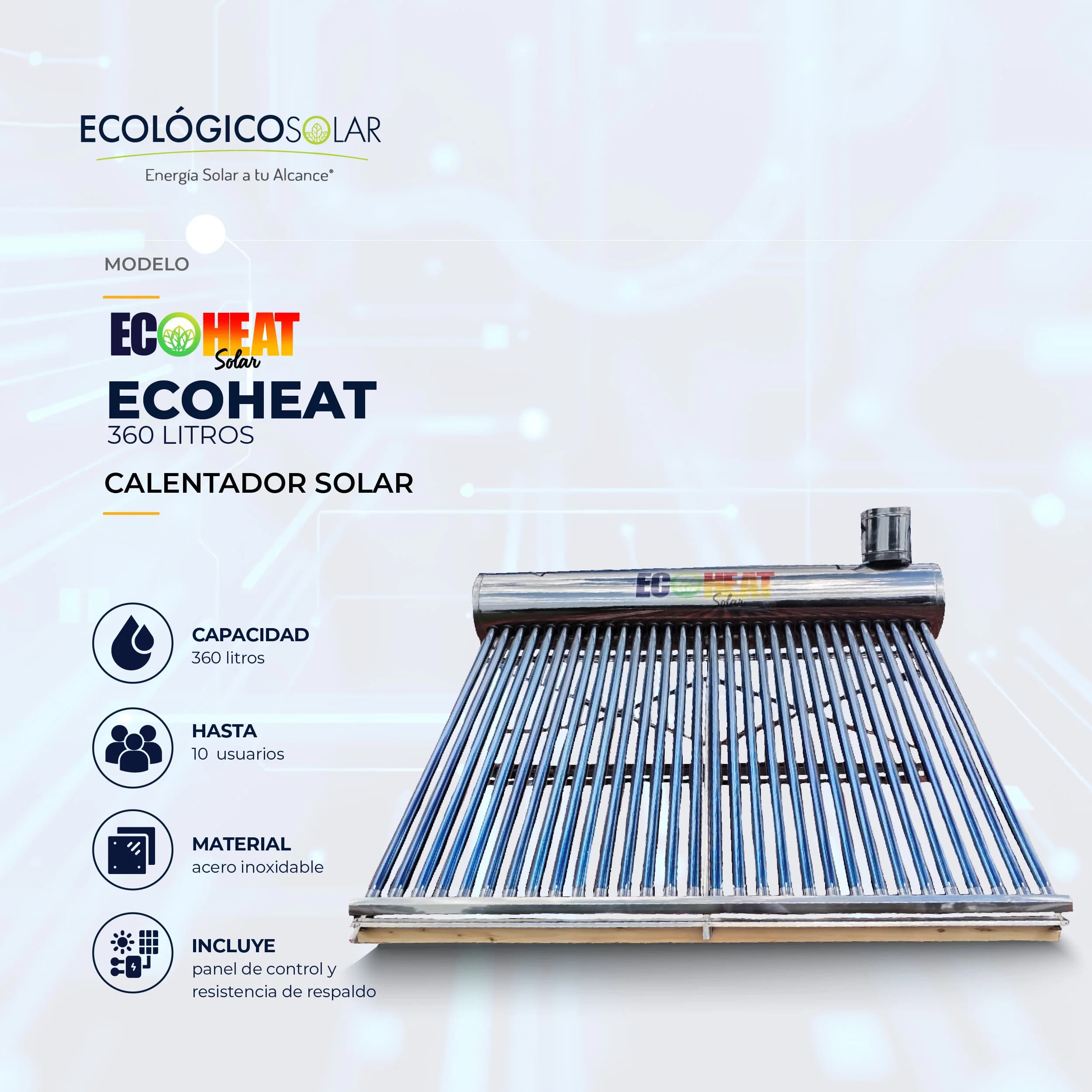 Calentador Solar 360L (Inox / Inox ) con accesorios y kit eléctrico