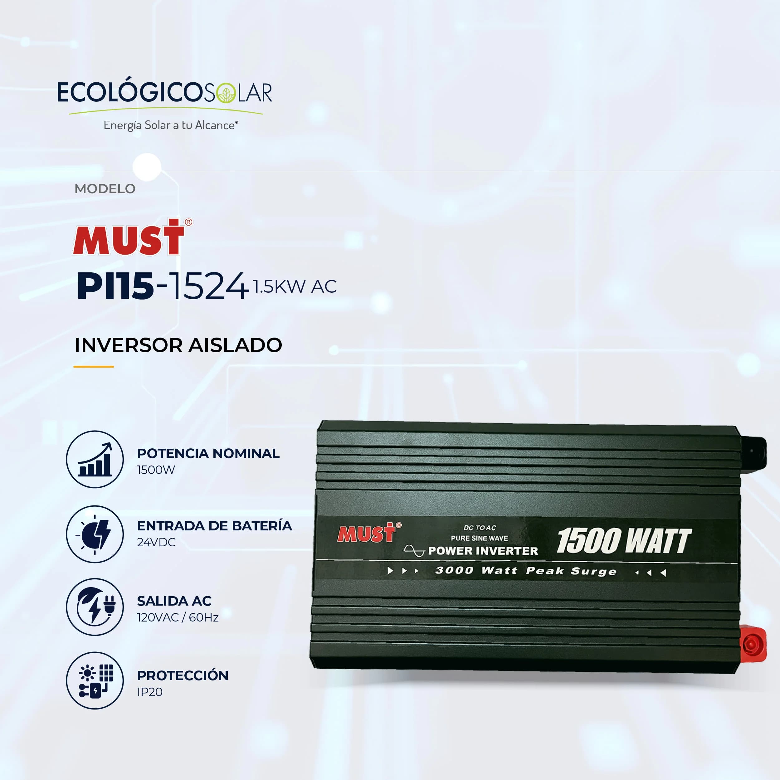 Inversor Aislado PI15-1524 LV - 1.5kW 24V 120V AC