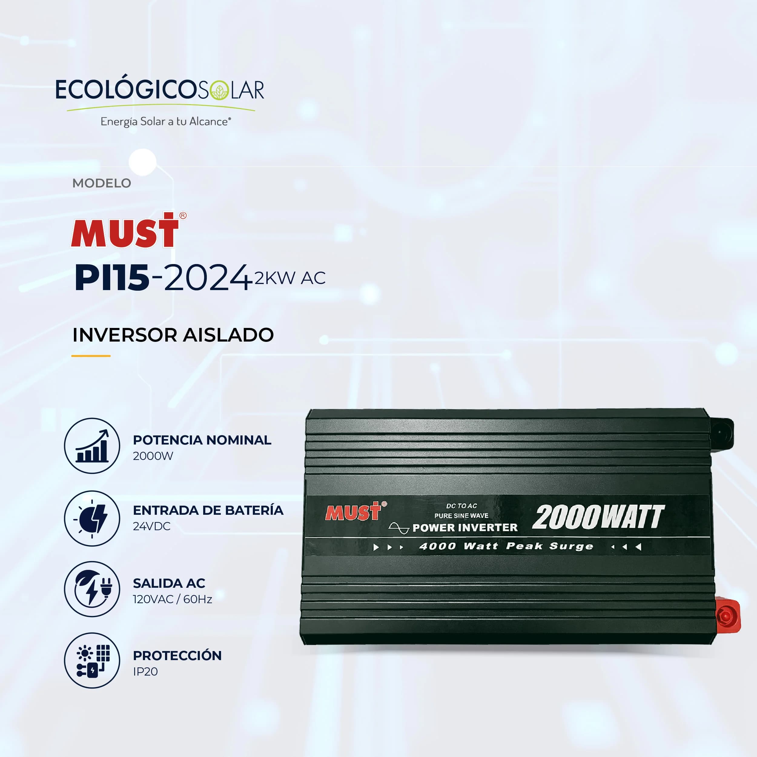 Inversor Aislado PI15-2024 LV - 2kW 24V 120V AC