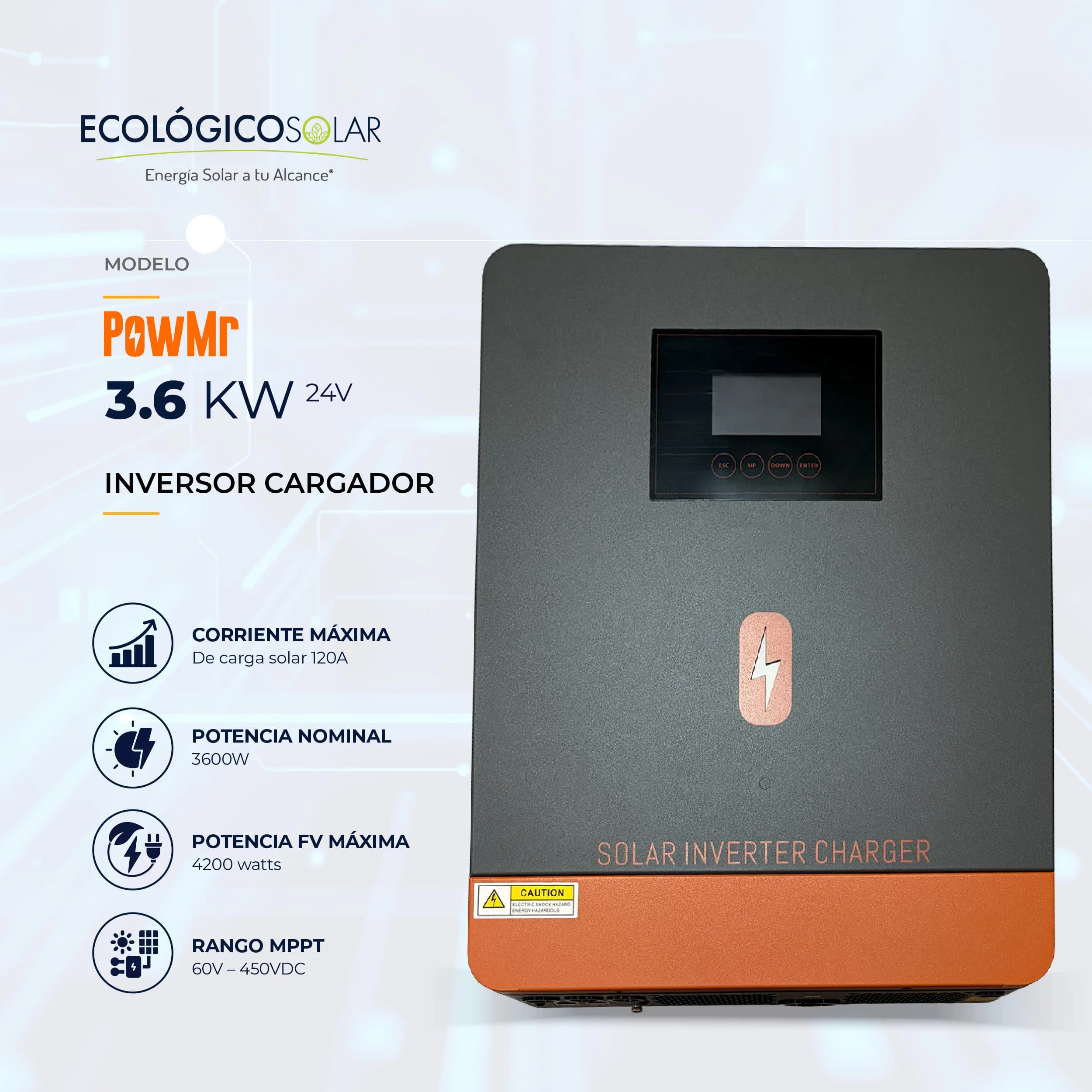Inversor Cargador PowMr 3.6kW 24V 120V AC (120A MPPT)